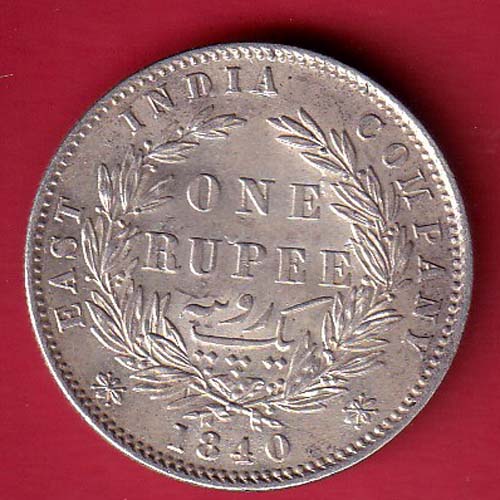 EAST INDIA COMPANY 1840 divided LEGEND VICTORIA QUEEN ONE RUPEE SILVER COIN- ta1221