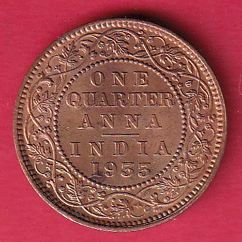 BRITISH INDIA 1956 GEORGE V ONE QUARTER ANNA– s7535