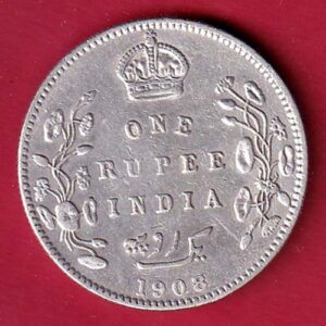 BRITISH INDIA 1908 EDWARD VII KING EMPEROR ONE RUPEE SILVER COIN- SA3817