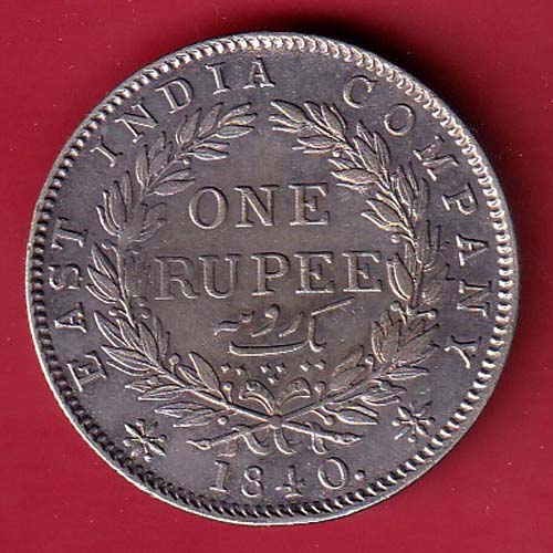 EAST INDIA COMPANY 1840 CONTINIOUS LEGEND VICTORIA QUEEN 1 RUPEE SILVER COIN - S7357