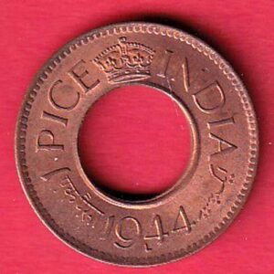 British India 1944 lahor mint one pice copper coin - S7370
