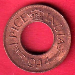 British India 1944 Lahor Mint One Pice copper coin- S7377