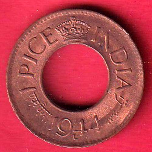 British India 1944 Lahor Mint One Pice copper coin- S7377