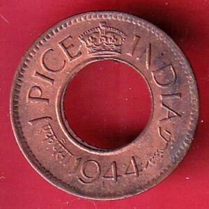 British India 1944 One pice copper coin - S7395