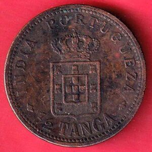 Portuguese india 1/8 Tanga Charles I Lisboa mint copper coin- S7468