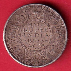 british india 1938 bombay mint half rupee silver coin – s7519