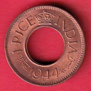 British India 1944 " Lahore Mint "1 pice copper coin –sa3790