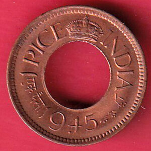 British India 1944 Lahor mint One Pice copper coin- SA3800