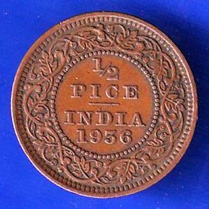british india 1936 george v 1/2 pice copper coin – sa3834