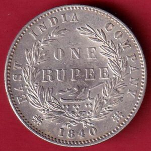 EAST INDIA COMPANY 1840 DIVIDED LEGEND VICTORIA QUEEN 1 RUPEE SILVER COIN- sa3837