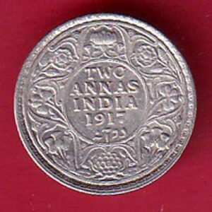 british india 1917 george v TWO ANNAS silver coin - sa3838