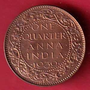 BRITISH INDIA 1939 ONE QURTER ANNA GEORGE VI COPPER COIN- sa3849