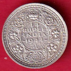 BRITISH INDIA 1944 BOMBAY MINT GEORGE VI 1/4 RUPEE SILVER COIN-feh169