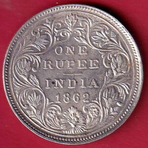 BRITISH INDIA 1862 VICTORIA QUEEN ONE RUPEE SILVER COIN - FEH76
