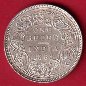 BRITISH INDIA 1862 (2 DOT AT TOP ) VICTORIA QUEEN ONE RUPEE BEAUTIFUL SILVER COIN – s7654