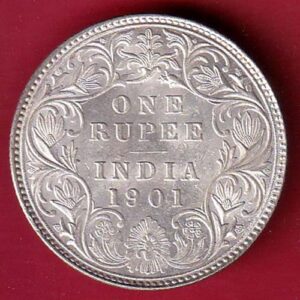 British india 1901 victoria empress one rupee silver coin - S7738