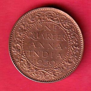 BRITISH INDIA 1939 one quarter anna GEORGE VI COPPER COIN - sa3914