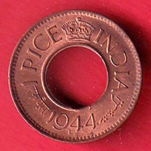 British India 1944 Lahor mint One Pice copper coin -sa3903
