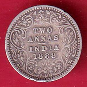 british india 1888 victoria empress two annas silver coin– S7870