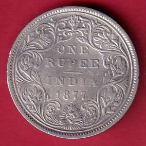 BRITISH INDIA 1877 "0/1 DOT" victoria empress one rupee silver coin – FEH254