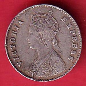 British India 1877 Victoria Empress two annas silver coin- FEH296