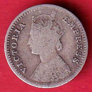 british india 1896 VICTORIA EMPRESS TWO ANNAS SILVER COIN- FEH298