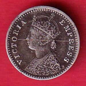 British India 1890 Victoria Empress Two Annas Silver coin- FEH299