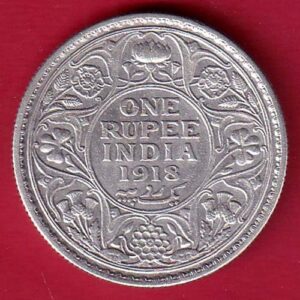 British India 1918 Bombay Mint George v One Rupee silver coin- FEH300