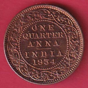 "UNC" British India 1934 George V King Emperor one quarter ANNA Coin-FEH308