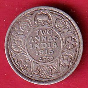 British India George V King 1915 Two Anna Silver coin– s7814