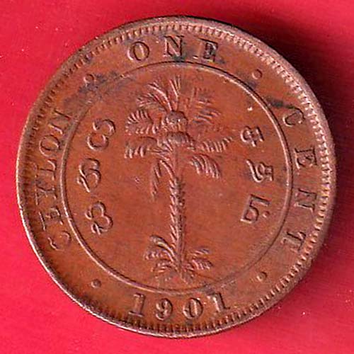 World coin : Cylone Victoria Queen 1901 One cent copper coin – s7824