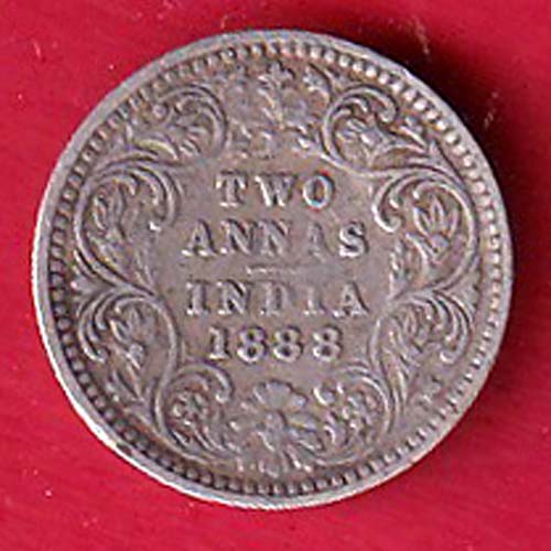 British india 1888 victoria empress two annas silver coin  – S7891