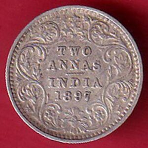 british india 1897 victoria empress two annas silver coin-sa3988