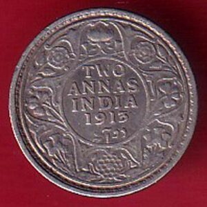 British India George v king 1913 two annas rupee beautiful silver coin-sa3989
