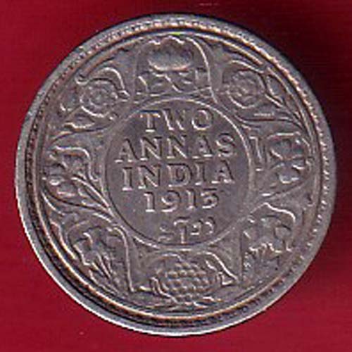 British India George v king 1913 two annas rupee beautiful silver coin-sa3989