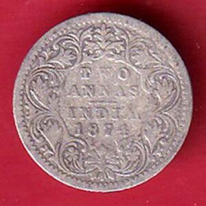 British india 1874 victoria empress two annas silver coin – S7920