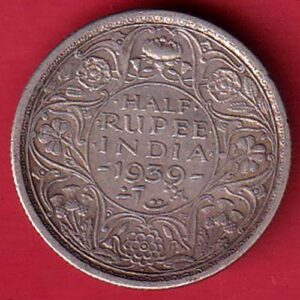 British India George vi 1939 Half rupee silver coin- S7956