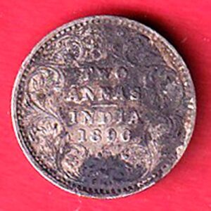 British india 1896 victoria empress Two anna silver coin- S7995