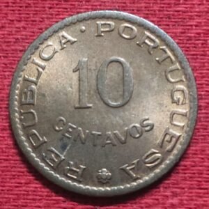 Rare portuguese india 1961 unc 10 centavos copper coin