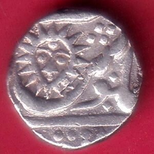 INDORE STATE SUN FACE ah1272  INO SHAH ALAM II MALHAR RAO HALF RUPEE SILVER– HB214