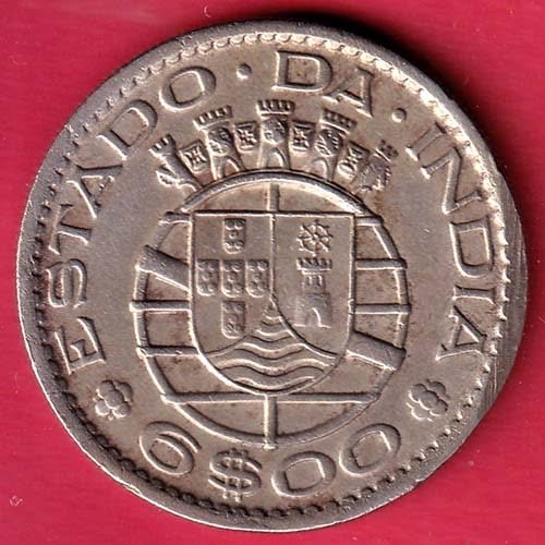 PORTUGUESE INDIA GOA 6 ESCUDO 1959 RARE COIN– HB171