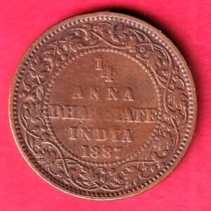 BRITISH INDIA 1887 VICTORIA empress 1/4 ANNA copper coin– HB185