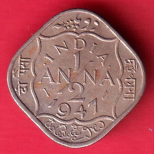 BRITISH INDIA 1947 GEORGE VI 1/2 ANNA RARE COIN – HB196