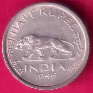 "UNC" REPUBLIC INDIA 1946 GEORGE VI HALF RUPEE COIN  – HB105