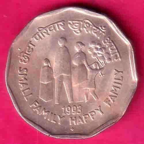 "UNC" Republic India Small Happy Family 1993  2 Rupees– HB112