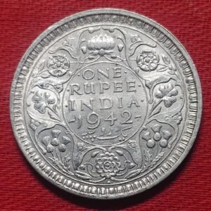 BRITISH INDIA 1942 GEORGE VI KING EMPEROR BOMBAY MINT ONE RUPEE SILVER COIN