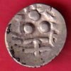 Chach dynasty of Multan, shri Tapanasa ( 7th century AD) silver Damma 0.65 gm, ccrowned bust of the king facing right, Rev. Three pellets with Brahmi legend shri tapana small silver coin– HB10