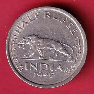 "UNC" REPUBLIC INDIA 1946 GEORGE VI HALF RUPEE COIN  – HB105