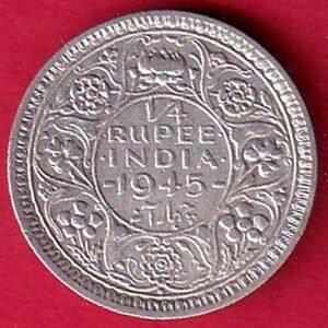 British India 1945 Bombay Mint George Vi 1/4 Rupee SILVER COIN– HB120