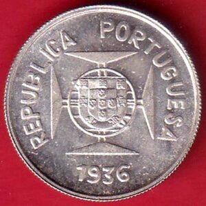 “UNC” Republic portugues 1936 Lisboa mint ½ Rupia SILVER COIN– HB122